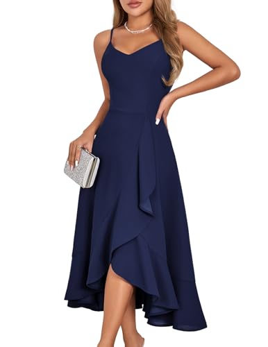DRESSTELLS Women's Cocktail Dress for Formal Wedding Guest, Aline Fit Flare Modest Prom Evening Party Casual Dresses for Teens Navy Size in L - Image 1