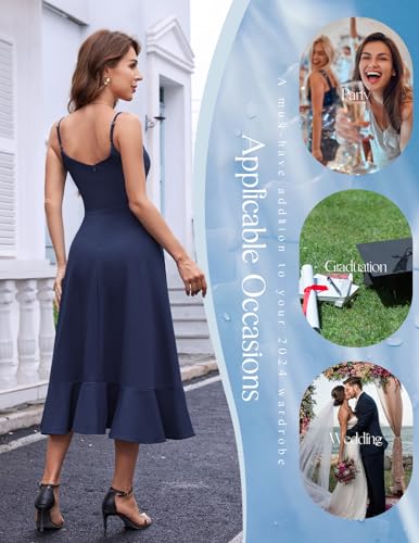DRESSTELLS Women's Cocktail Dress for Formal Wedding Guest, Aline Fit Flare Modest Prom Evening Party Casual Dresses for Teens Navy Size in L - Image 4