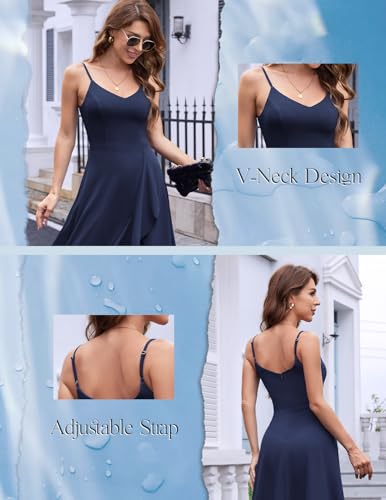 DRESSTELLS Women's Cocktail Dress for Formal Wedding Guest, Aline Fit Flare Modest Prom Evening Party Casual Dresses for Teens Navy Size in L - Image 5