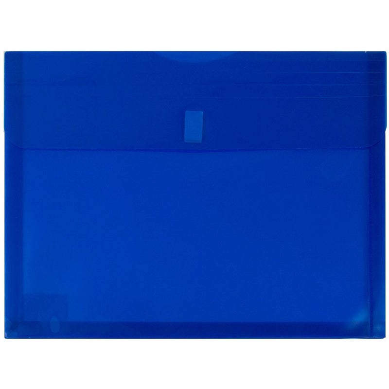 JAM PAPER Plastic Expansion Envelopes with Hook Loop Closure Letter Booklet 9 34 x 13 with 1 Inch Expansion Blue 12Pack