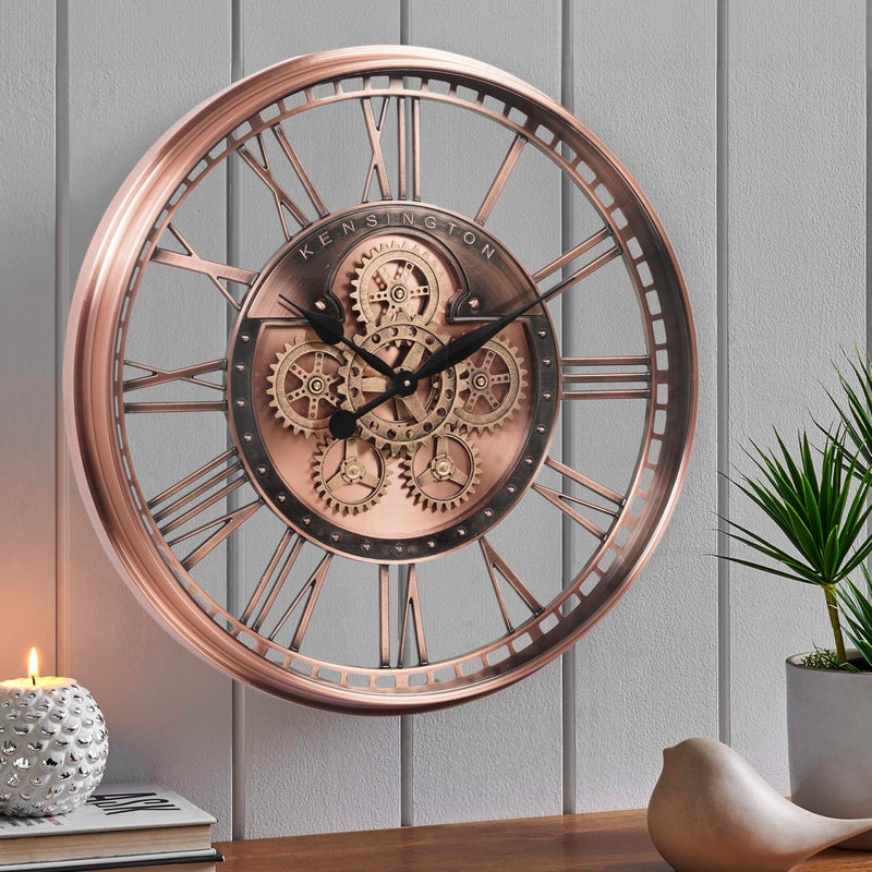 CLXEAST CLXEAST 28 Inch Oversized Large Moving Gears Wall ClockIndustrial Vintage Rose Gold Silent Wall Clock for Modern Farmhouse Living Room Home DecorCopper Finish 