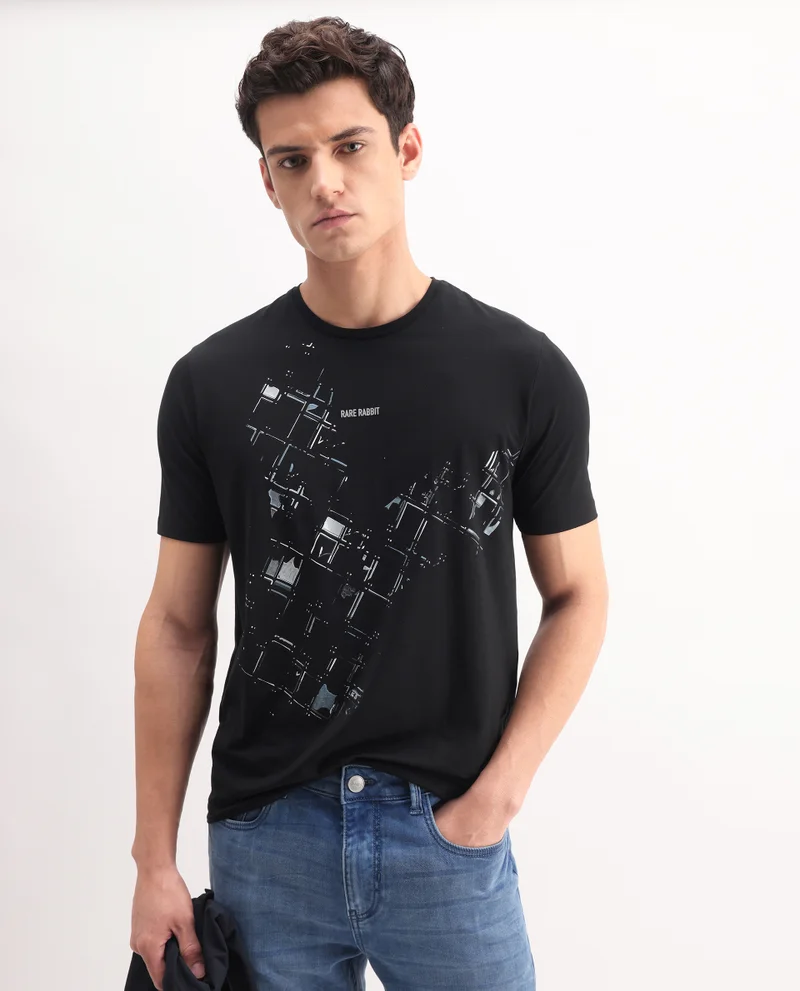 Rare Rabbit Men's Regular Fit Graphic Print T-Shirt