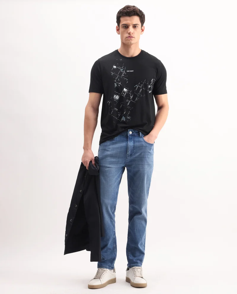 Rare Rabbit Men's Regular Fit Graphic Print T-Shirt