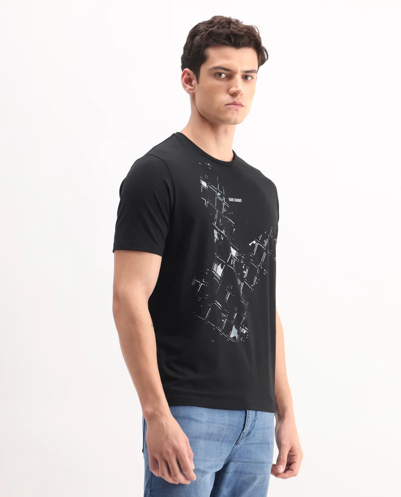 Rare Rabbit Men's Regular Fit Graphic Print T-Shirt
