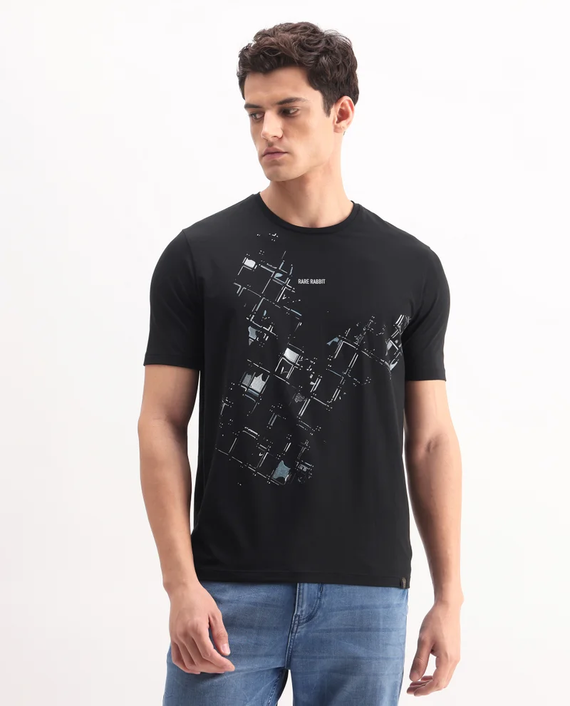 Rare Rabbit Men's Regular Fit Graphic Print T-Shirt