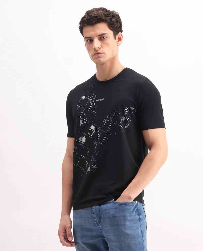 Rare Rabbit Men's Regular Fit Graphic Print T-Shirt