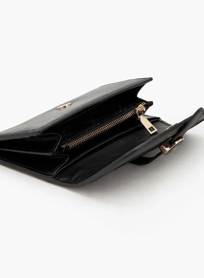 Celeste BLACK Monogram Textured Wallet With Flap Closure for Women | Best Price UAE