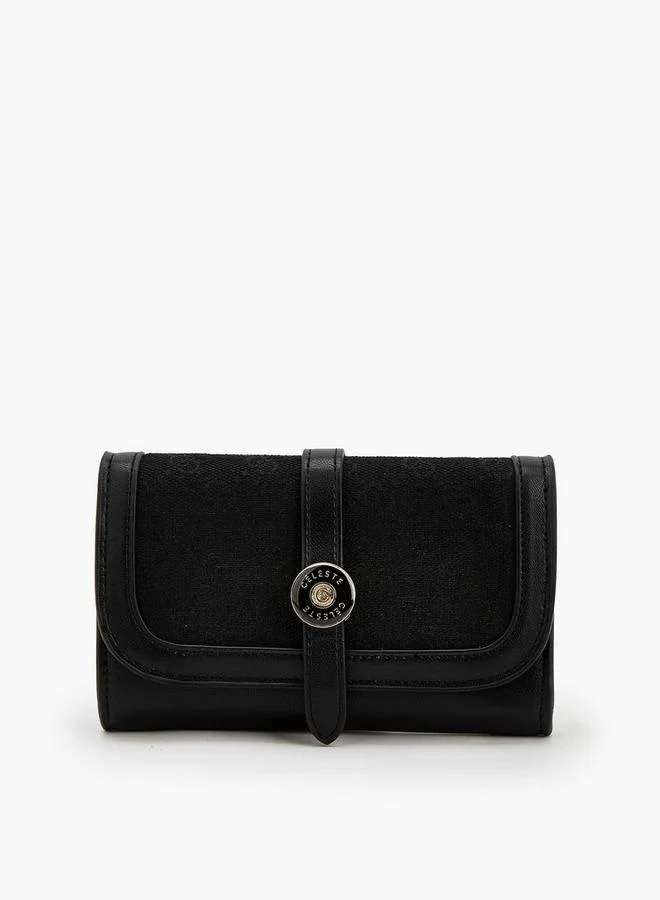 Monogram Textured Wallet With Flap Closure