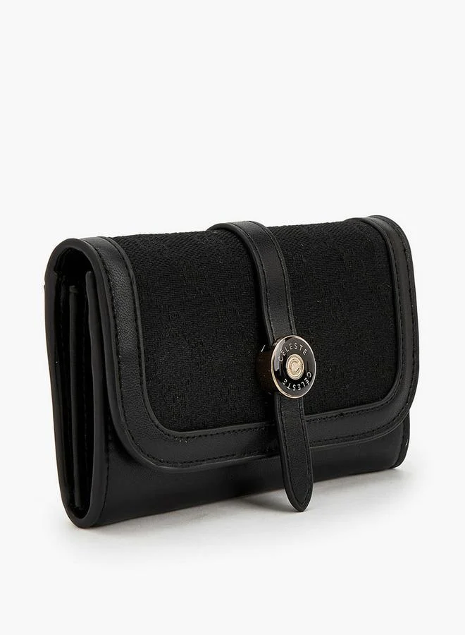 Celeste BLACK Monogram Textured Wallet With Flap Closure for Women | Best Price UAE