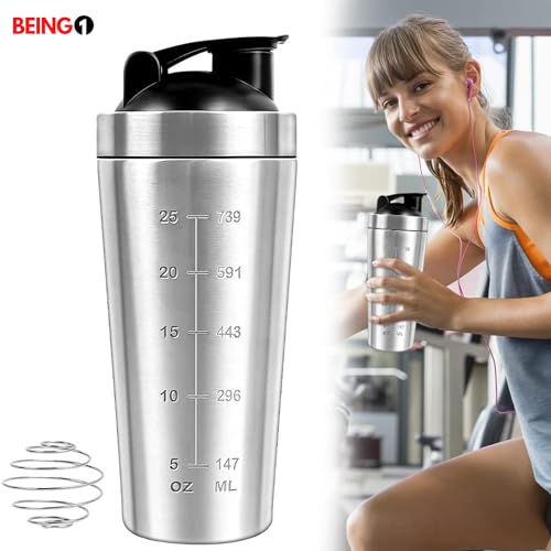 Being One Stainless Steel Fitness Protein Shaker Cup 750 ml, for Sports, Fitness and Gifts, BPA Free/Leak-Proof/Stainless Steel, Water Bottle with Scale - for Clump Free Shakes - Image 2