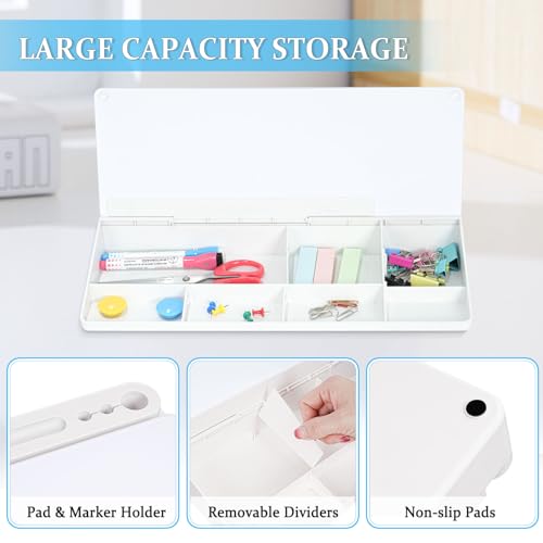 DOLLAR BOSS Glass Desk Whiteboard Small Dry Erase Board Desktop White Board with Storage Drawer Computer Keyboard Stand Desk Organizer Office Accessories Back to School Supplies with 4 Markers, White - Image 2