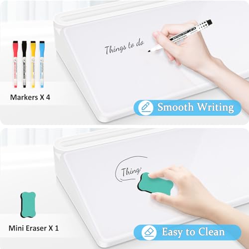 DOLLAR BOSS Glass Desk Whiteboard Small Dry Erase Board Desktop White Board with Storage Drawer Computer Keyboard Stand Desk Organizer Office Accessories Back to School Supplies with 4 Markers, White - Image 5