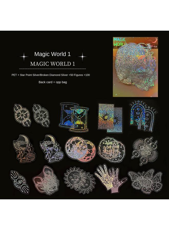 Bluejw 100 Transparent Laser Stickers New PET Creative Diy Retro Laser Hand Account Holographic Stickers - Image 1