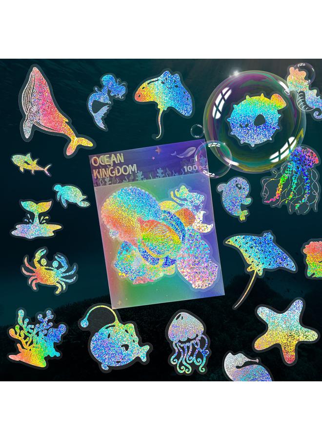 Bluejw 100 Transparent Laser Stickers New PET Creative Diy Retro Laser Hand Account Holographic Stickers - Image 3