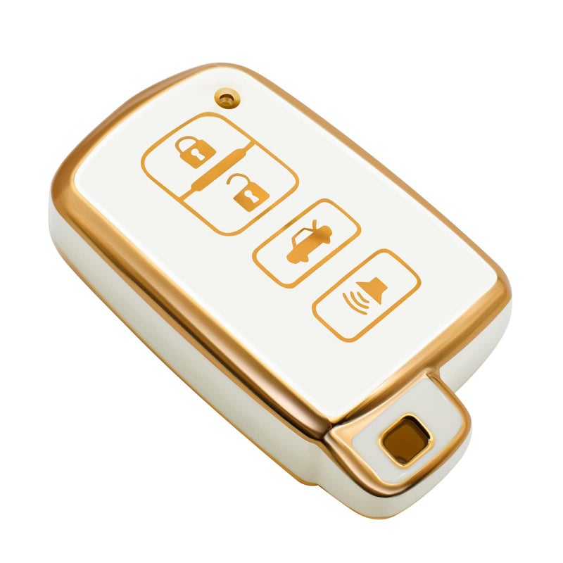 FEYOUN Key Fob Cover Compatible with Toyota Avalon Camry Corolla RAV4 Sequoia Highlander 4Runner Smart 4 Buttons TPU Remote Keyless Key Fob Case Protection Shell Accessories White