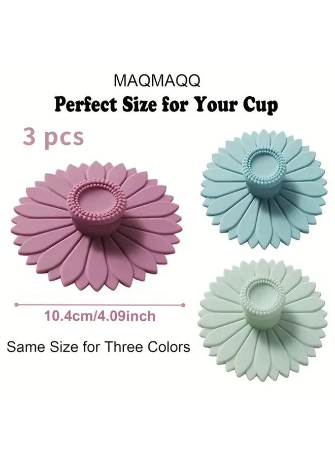 Sunflower Silicone Cup Lids 3pcs Random Color Dustproof Leakproof Reusable - Image 3