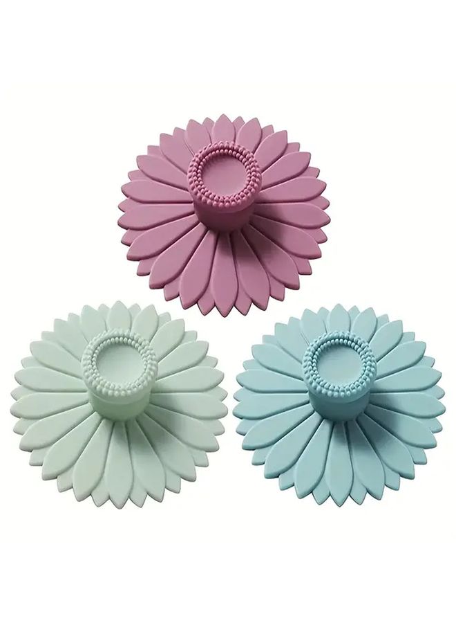 Sunflower Silicone Cup Lids 3pcs Random Color Dustproof Leakproof Reusable - Image 1