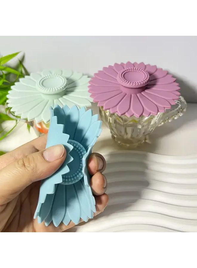 Sunflower Silicone Cup Lids 3pcs Random Color Dustproof Leakproof Reusable - Image 4