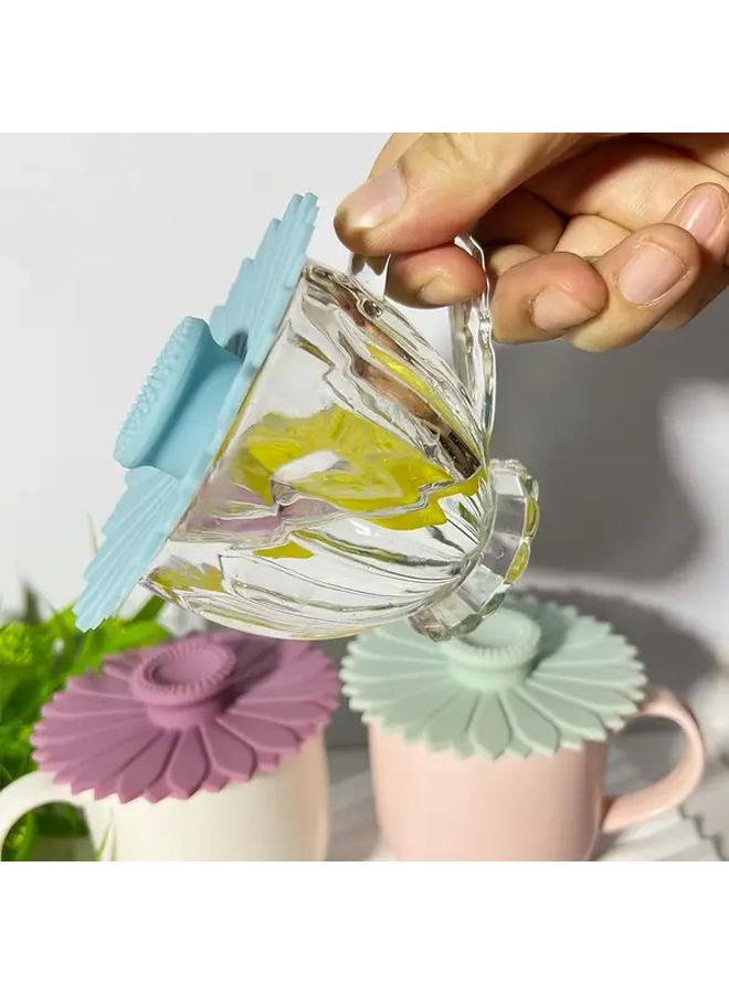 Sunflower Silicone Cup Lids 3pcs Random Color Dustproof Leakproof Reusable - Image 2