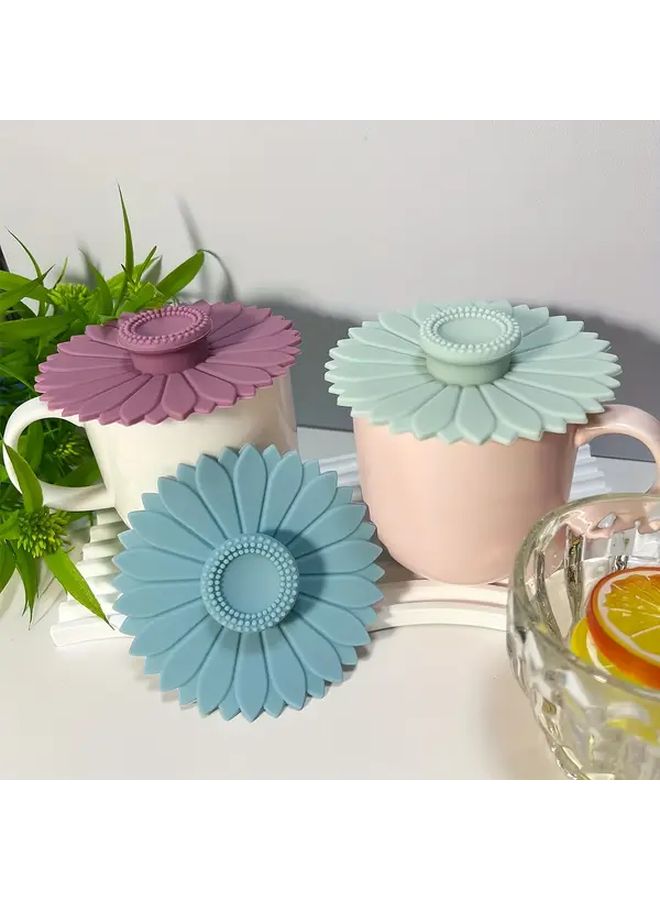 Sunflower Silicone Cup Lids 3pcs Random Color Dustproof Leakproof Reusable - Image 5