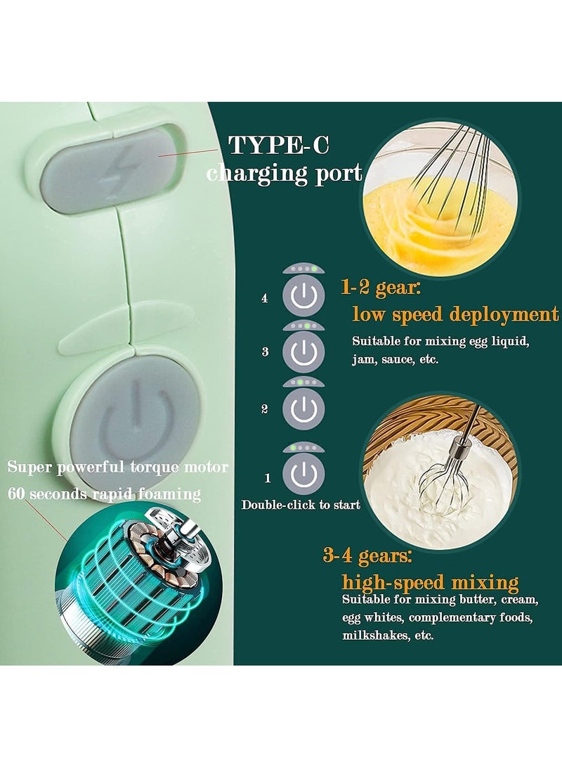 Household Cordless Electric Hand Mixer,USB Rechargable Handheld Egg Beater with 2 Detachable Stir Whisks 4 Speed Modes,Baking At Home For Kitchen,Lightweight Portable(Green)  - Image 5