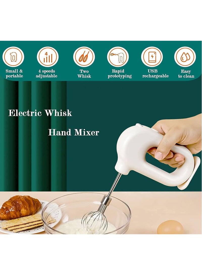 Household Cordless Electric Hand Mixer,USB Rechargable Handheld Egg Beater with 2 Detachable Stir Whisks 4 Speed Modes,Baking At Home For Kitchen,Lightweight Portable(Green)  - Image 3