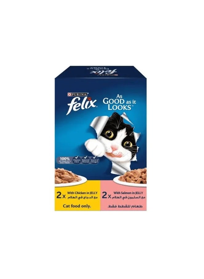 PURINA Felix Jelly 4 Pack (Chicken + Salmon) 85g