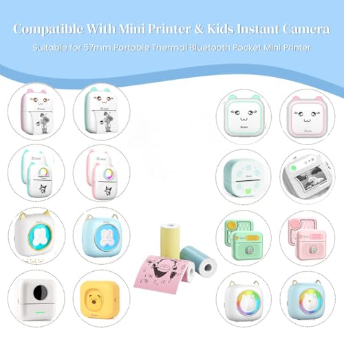 Zeitel® 3 Rolls Adhesive Thermal Printer Stickers 57x25mm 3 Colors Thermal Printer Stickers Label Sticker for Mini Printers Bluetooth Pocket Printers Sticker (Pink/Blue/Yellow) - Image 2