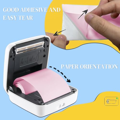 Zeitel® 3 Rolls Adhesive Thermal Printer Stickers 57x25mm 3 Colors Thermal Printer Stickers Label Sticker for Mini Printers Bluetooth Pocket Printers Sticker (Pink/Blue/Yellow) - Image 4