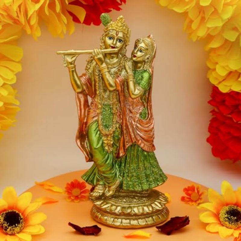 Hindu Idol Radha Krishna Statue - Indian God Goddess Figurine Murti Pooja Item Home Office Temple Mandir Puja Item India Buddha Diwali Wedding Gifts Meditation Altar Shrine Kit - Image 3