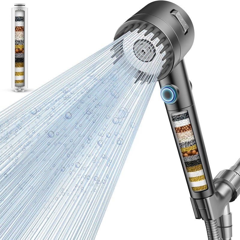 Vatex Filtered Shower Head with Handheld, High Pressure 5-Spray Shower Head with Filters for Hard Water, ON/OFF Switch Showerhead for Pets Bath, Shower Heads Filter - Remove Chlorine, Improve Skin and Hair - Image 1