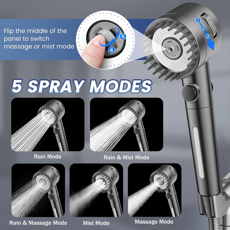 Vatex Filtered Shower Head with Handheld, High Pressure 5-Spray Shower Head with Filters for Hard Water, ON/OFF Switch Showerhead for Pets Bath, Shower Heads Filter - Remove Chlorine, Improve Skin and Hair - Image 5