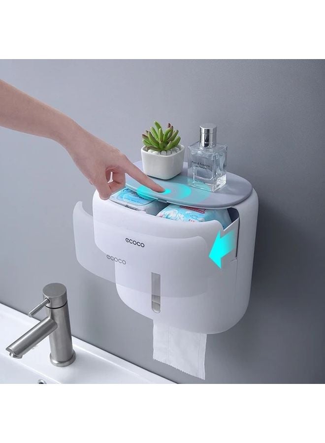 Gray Double Layer Waterproof Wall Mounted Tissue Storage Box Holder Organizer - Image 2