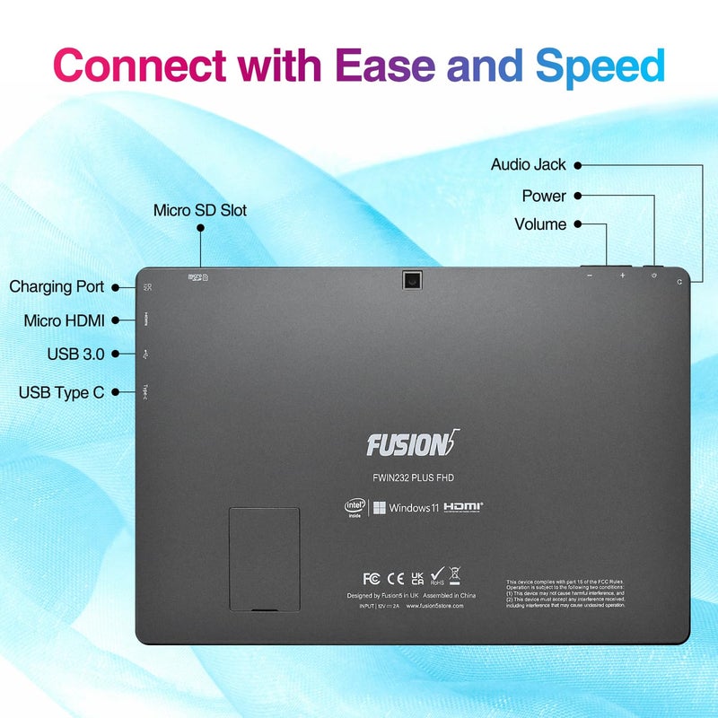 Fusion5 10.1" Windows 11 Tablet PC - FWIN232 Plus Ultra Slim Windows Tablet Computer - 8GB RAM, Full HD 10 Inch Display, 5G WiFi, Quad-Core CPU, USB 3.0, Micro HDMI, Dual Cameras, Bluetooth - Image 4