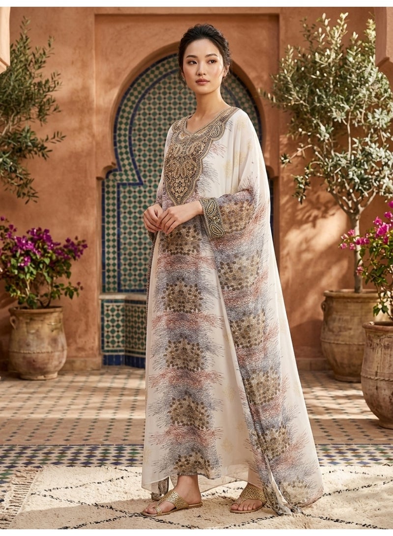 Alaya Women Floral Embroidered Chiffon Kaftan-AL3831 - Image 3