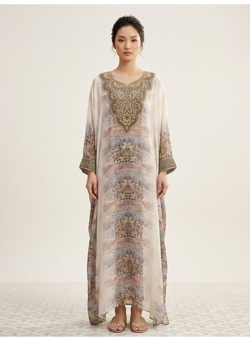 Alaya Women Floral Embroidered Chiffon Kaftan-AL3831 - Image 1
