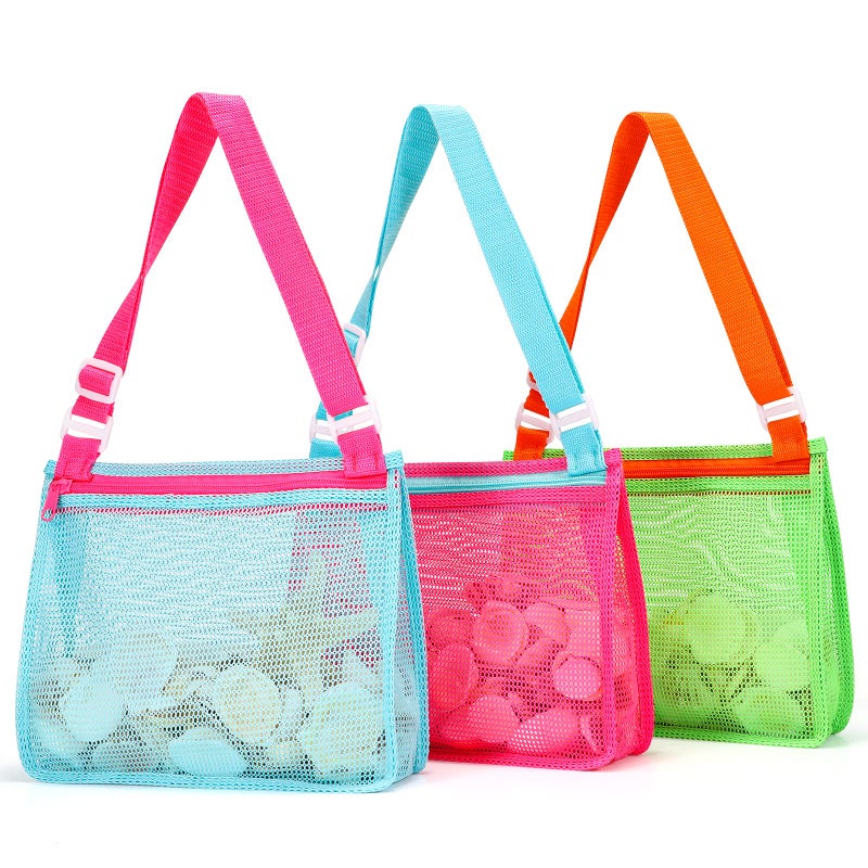 Tagitary Beach Toys Mesh Beach Bag Sand Toy Seashell Collecting Bag Pool Bag Swimming Beach Accessories Gift for Boys and Girls Only BagsA Set of 3