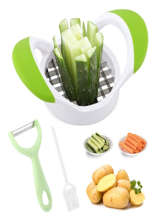 QWLWBU Potato Slicer French Fry Cutter,Multi-purpose Stainless Steel Veggie Chopper for Fries Potato Onion Cutter Food Chopper Manual Hand Vegetable Cutter Dicer,Green - Image 1