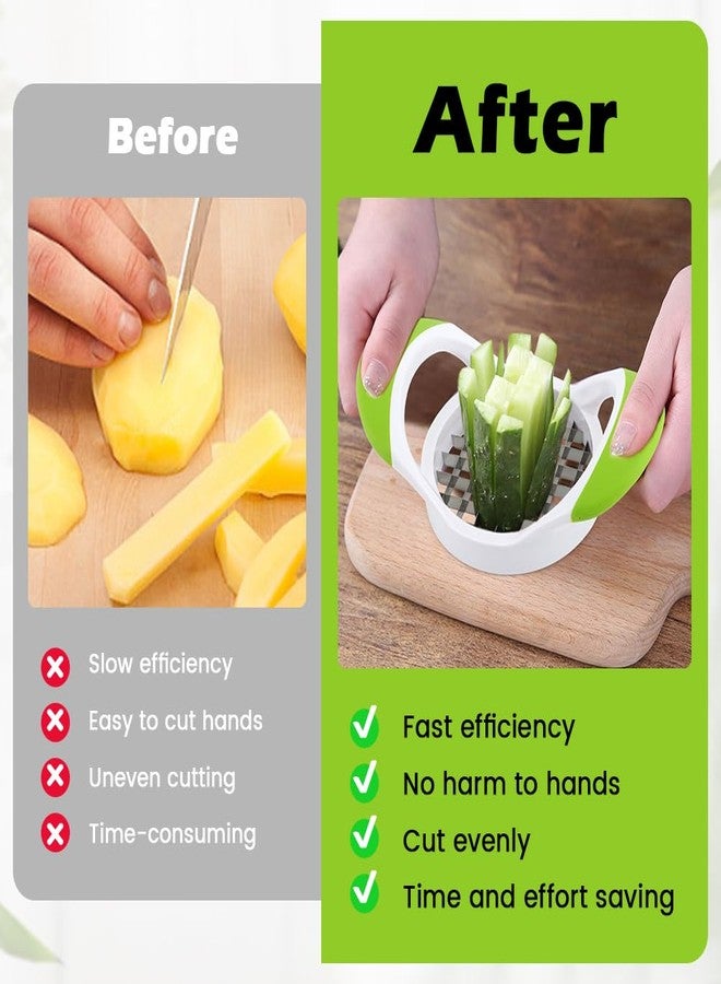 QWLWBU Potato Slicer French Fry Cutter,Multi-purpose Stainless Steel Veggie Chopper for Fries Potato Onion Cutter Food Chopper Manual Hand Vegetable Cutter Dicer,Green - Image 4