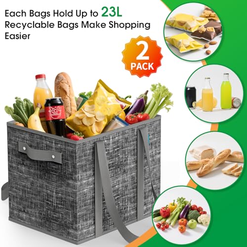 Fab totes Reusable Grocery Bags, Large Foldable Shopping Tote Bags with Reinforced Handles & Hard Bottom,2 Pack, Black - Image 4