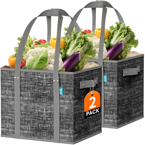 Fab totes Reusable Grocery Bags, Large Foldable Shopping Tote Bags with Reinforced Handles & Hard Bottom,2 Pack, Black - Image 1