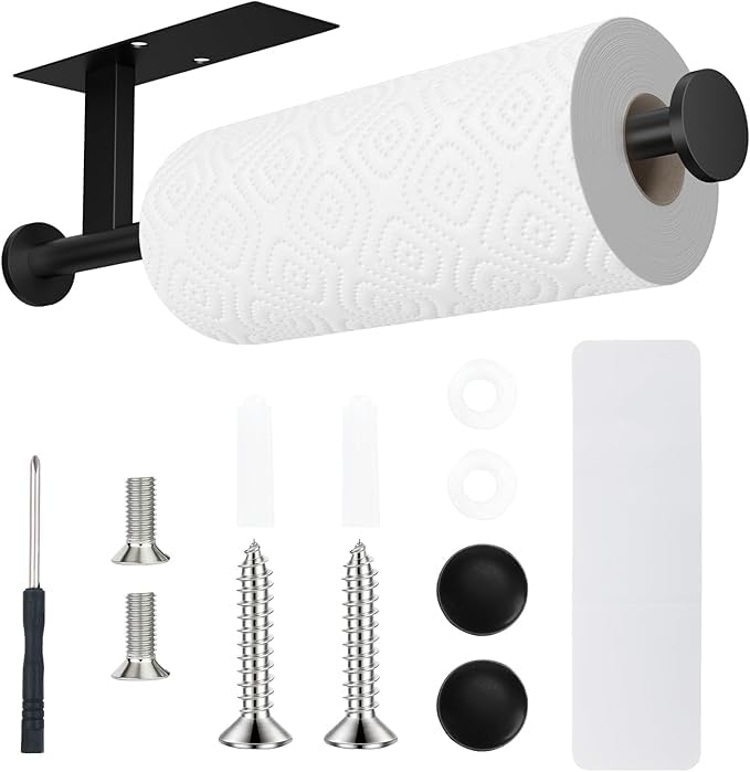 FISHCLOUD Paper Towel Holder Wall Mount - Self Adhesive No Drill or Drilling, SUS304 Stainless Steel - Kitchen, Bathroom, Sink, Pantry, Fridge(Black) - Image 1