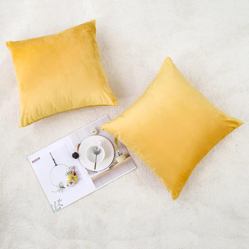NiNi ALL Decorative Throw Pillow Covers Velvet 26x26 Inch Pack of 2 Yellow Cushion Covers Soft for Couch Sofa Bedroom Living Room Outdoor - Image 2