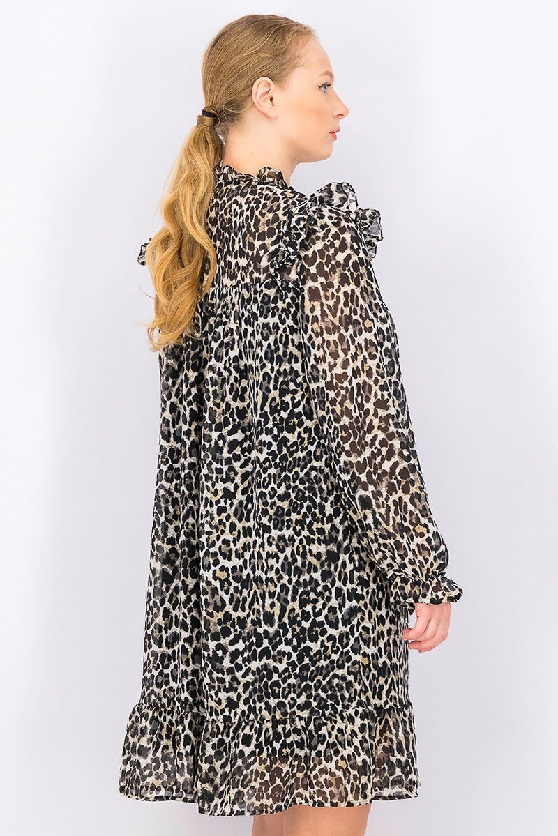 Tchibo Women Printed Ruffled Mini Dress, Black Combo - Image 4