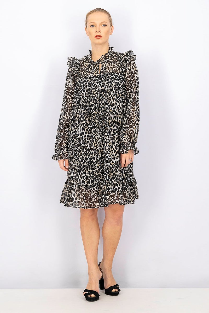 Tchibo Women Printed Ruffled Mini Dress, Black Combo - Image 2