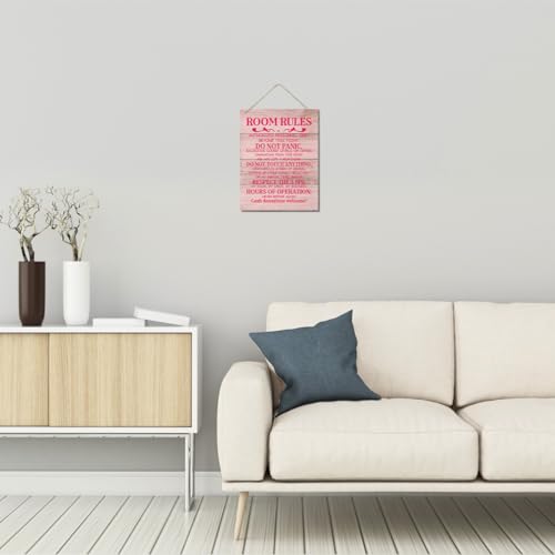 ZPPRJF Room Rules Sign, Decorative Hanging Wood Plaque for Wall, Fun Room Signs for Teen Girls, Bedroom Door Hanger, Rustic MDF Wall Art, 20 x 26 cm - Image 4