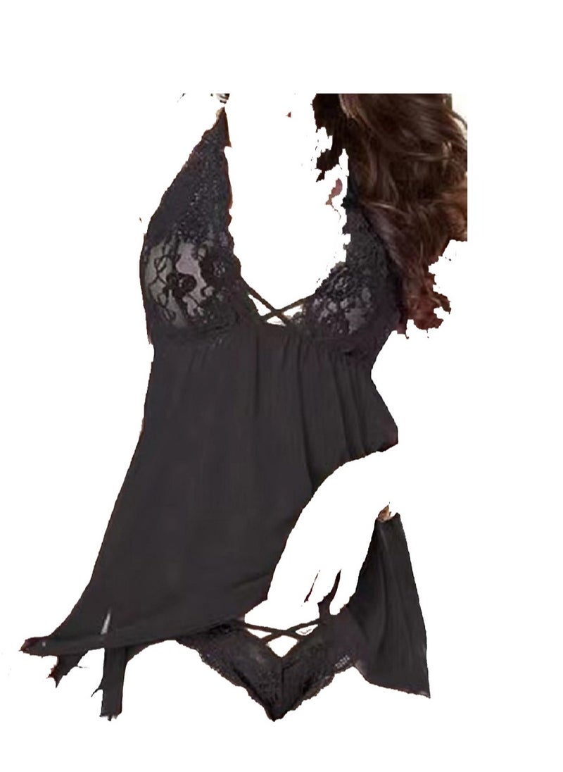 Generic - WomenFull Slip Lace Modal Chemises Short Sleeve V Neck Nightgown. - Image 1