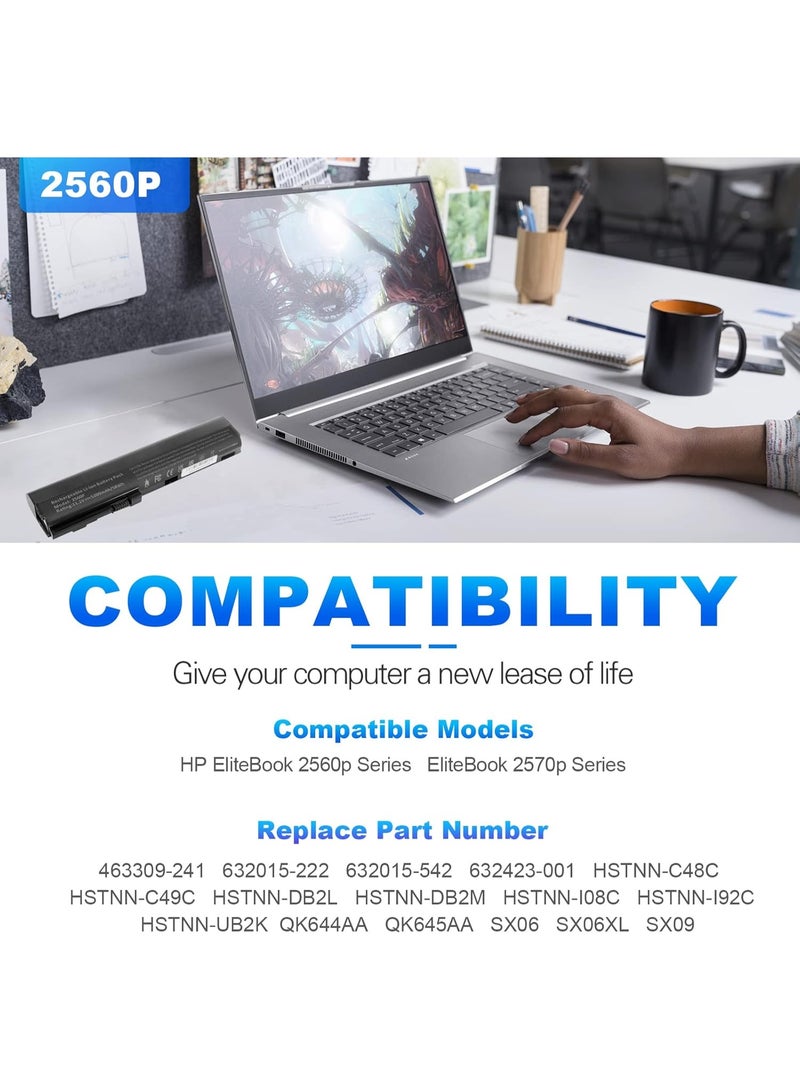 Terabyte REPLACEMENT  5200mAh Laptop Battery for H-P Elitebook 2560p 2570p SX03 SX06 632423-001 HSTNN-DB2K - Image 3