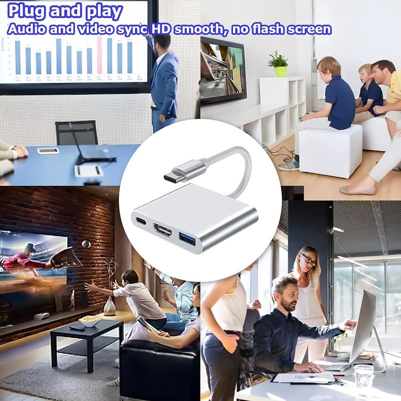 USB C to HDMI Adapter, 4K Video Converter with 3.0 and Type-C Charging Port, USB-C Digital AV Multiport Adapter for Mac Devices (Silver) - Image 4