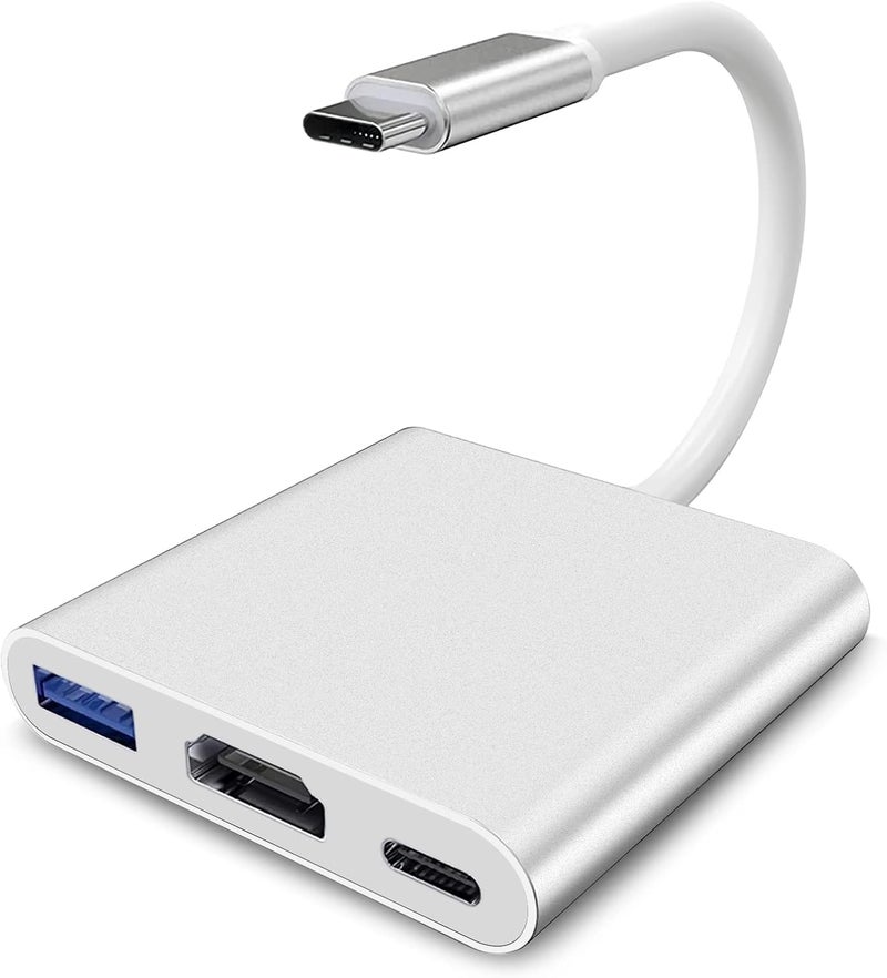 USB C to HDMI Adapter, 4K Video Converter with 3.0 and Type-C Charging Port, USB-C Digital AV Multiport Adapter for Mac Devices (Silver) - Image 1